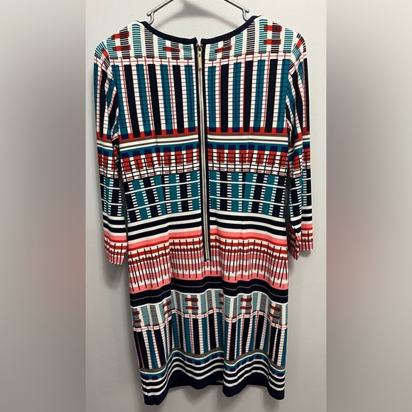 Eliza J Dress Mini Stretch Knit Geometric Print Stripe Crewneck 3/4 Sleeve Sz 6P - Picture 3 of 7